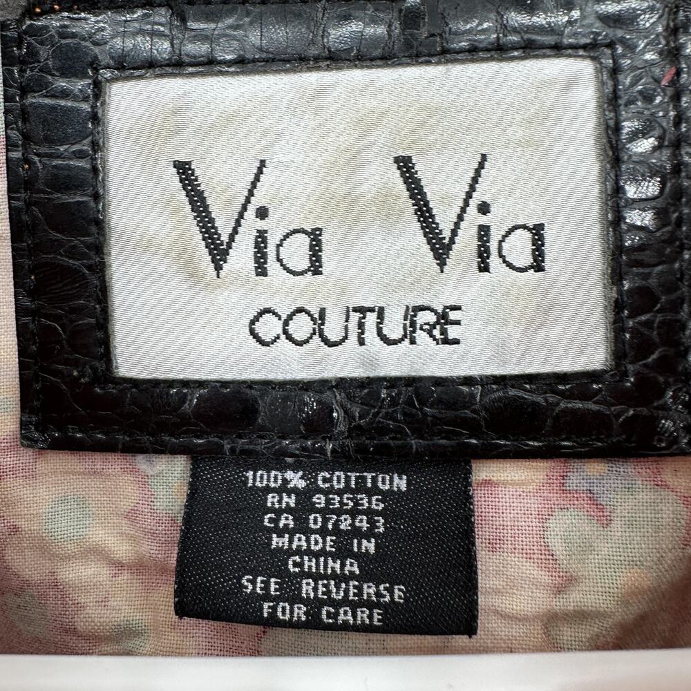 Via Via Couture Denim Jacket XL Orange Trucker Embroidered Textured Boho Retro - Picture 5 of 12